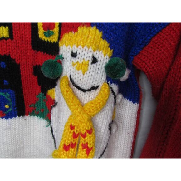 Karen Scott Holiday Sweater Pullover Snowman Embellished Size Med Vintage 1980s - Picture 6 of 8